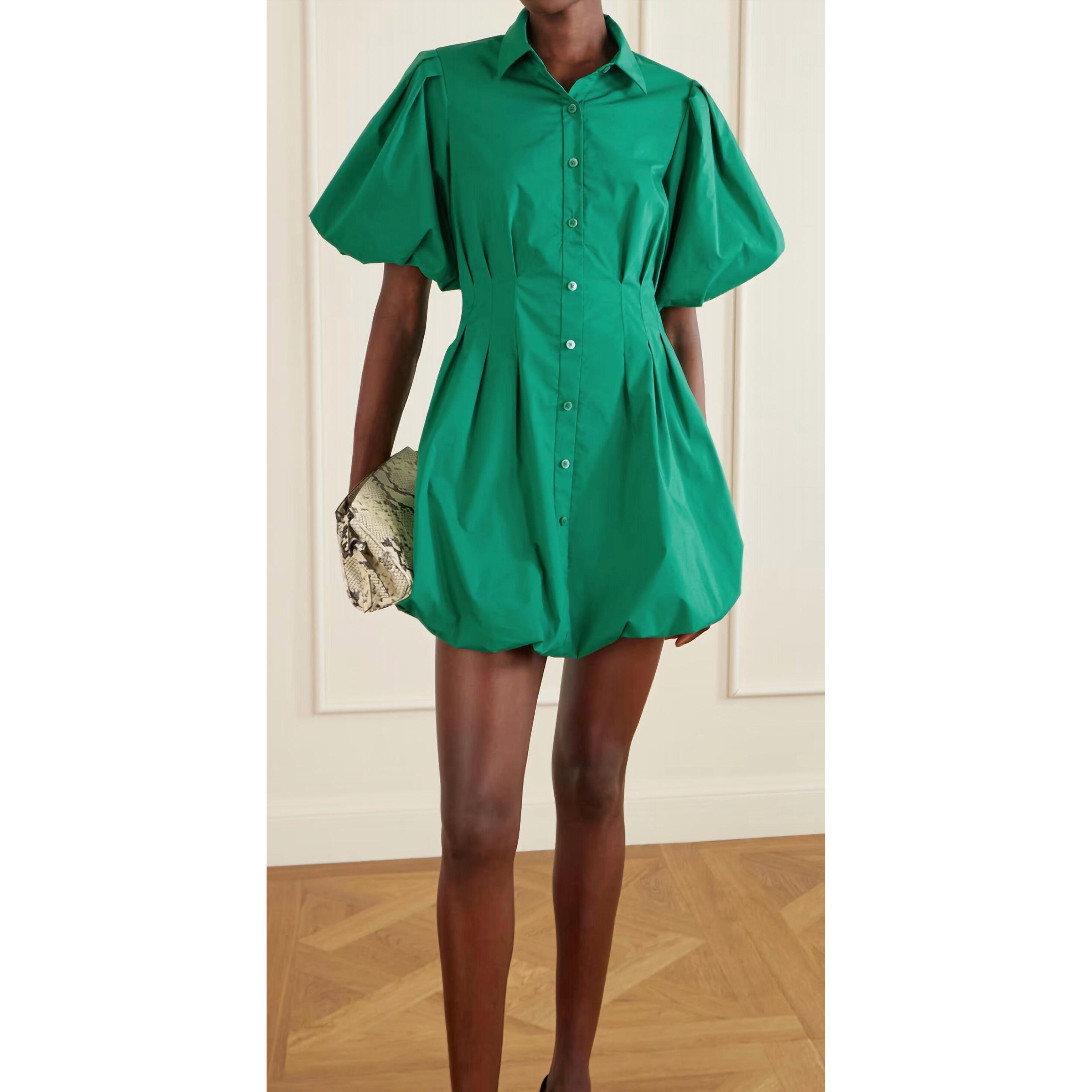 New Simkhai Cleo Balloon Pintuck Mini Dress In Green